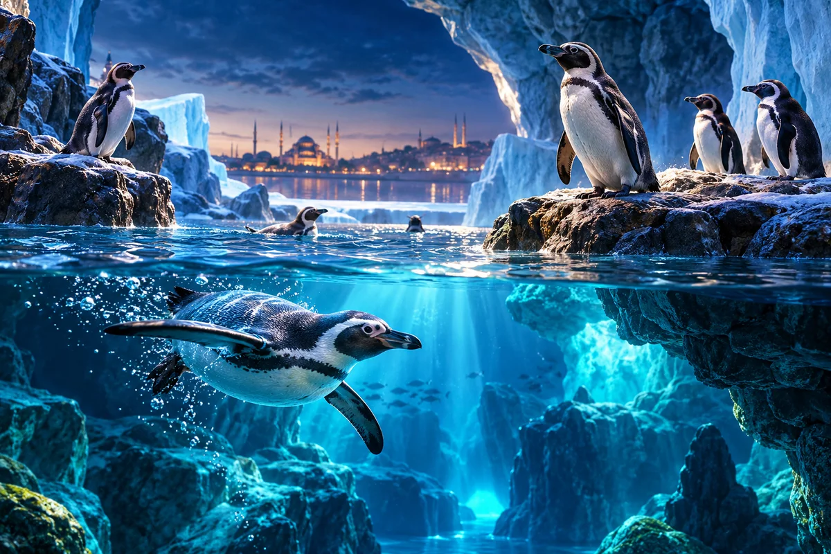 Havuz kenarında penguen çizimi