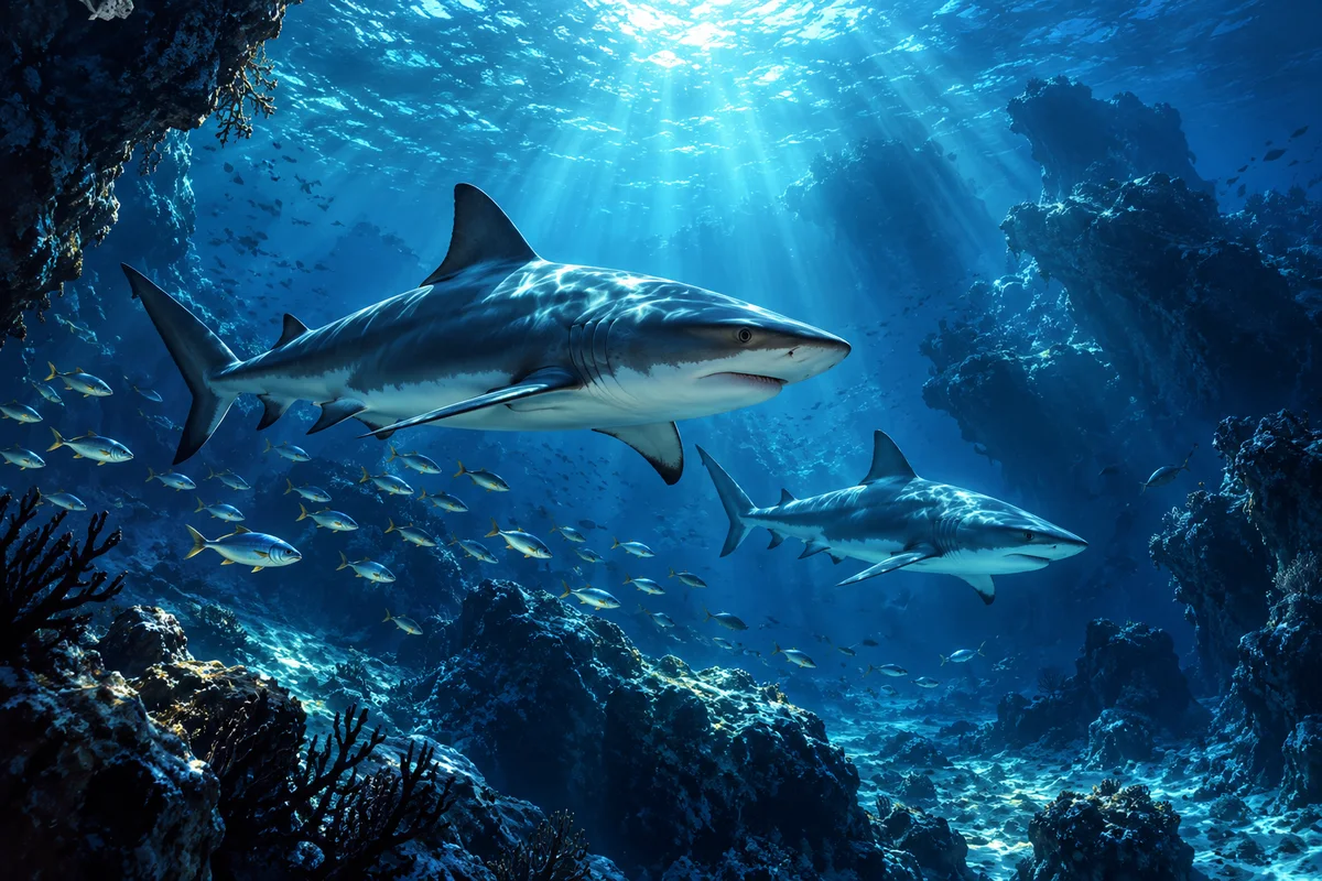 Illustration of reef sharks